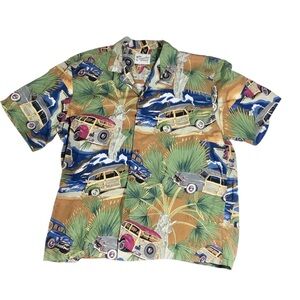 Vintage Diamond Head Hawaiian Rayon Camp Shirt Woody Cars Tropical Beach Large